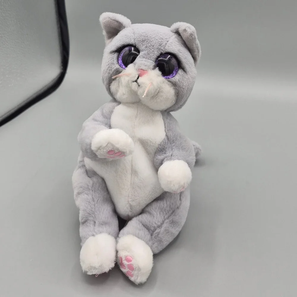Ty Beanie Bellies Morgan the Grey Cat‎ Plush Stuffed Animal Glitter Eyes 6 Inch